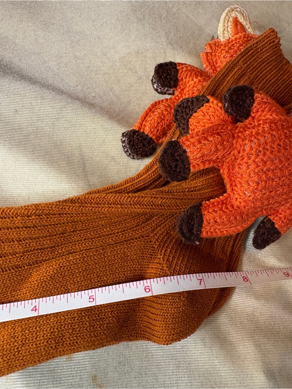 Fox Crew Socks with Plush Fox- Orange - Picture 5 of 5